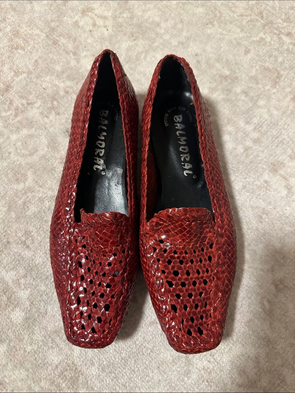 Red Woven Leather Loafers - Women's